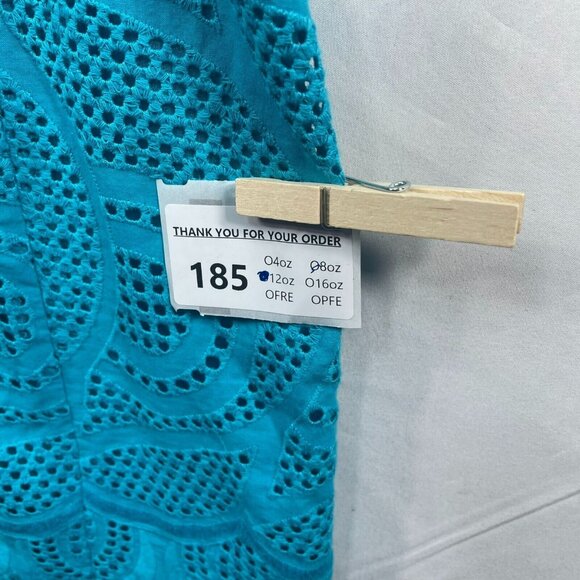 Tahari Dress Womens size 0 Blue Sleeveless Eyelet Embroidered Lined Sheath - Picture 7 of 7